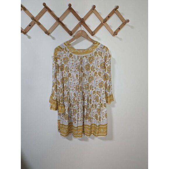 Rachel Zoe Boho Yellow Ivory and Blue Paisley Flowy Top - Size M - Picture 6 of 9